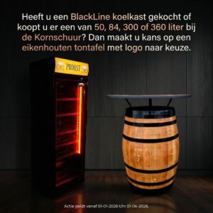 Maak kans op een GRATIS tontafel met logo naar keuze bij aankoop van een BlackLine koelkast